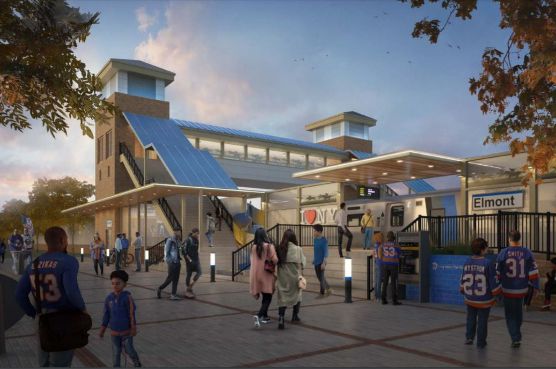 The new LIRR station that Governor Andrew Cuomo has proposed building to serve a new Islanders arena at Belmont Park.